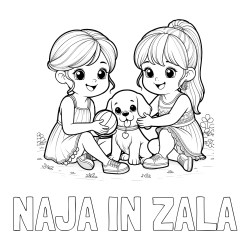Online izdelana pobarvanka - Pobarvanka imena NAJA IN ZALA in pobarvanka prijateljic s kužkom