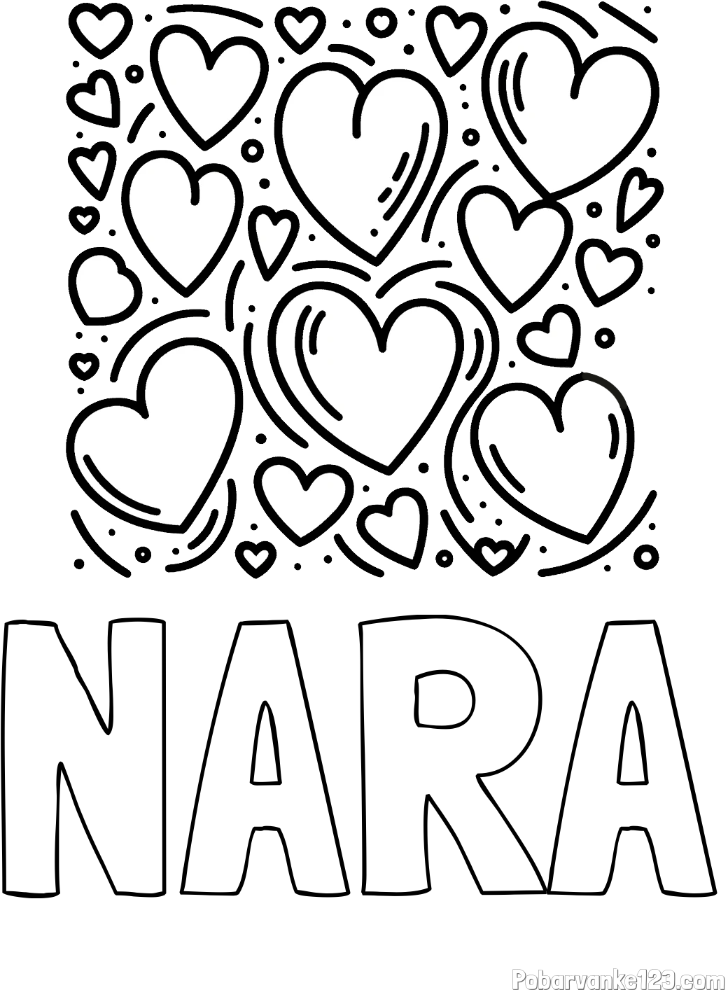 Pobarvanka imena NARA in pobarvanka s srčki