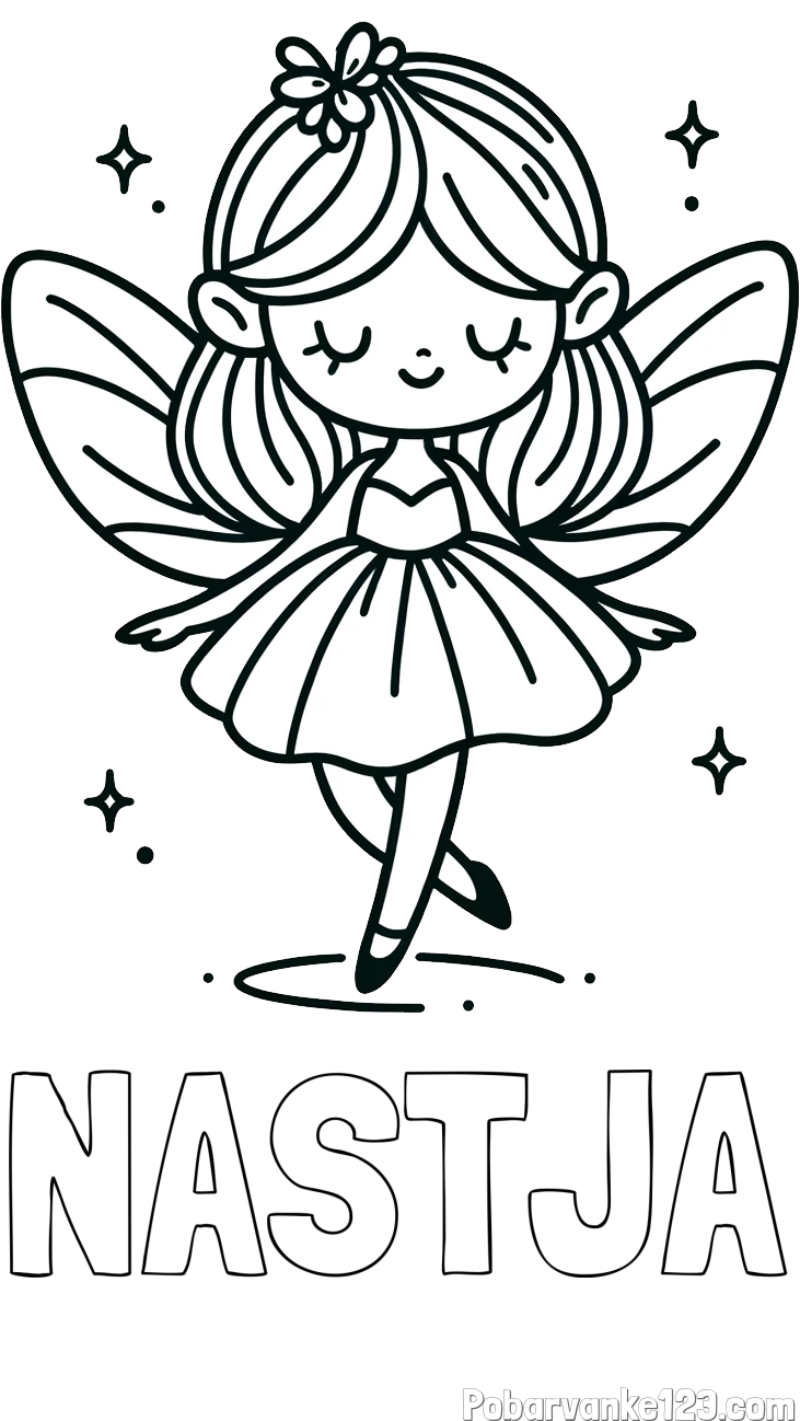 Pobarvanka imena NASTJA in enostavna pobarvanka čarobne vile