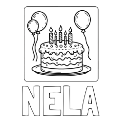 Online izdelana pobarvanka - Pobarvanka imena NELA in pobarvanka torte za 5. rojstni dan