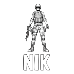 Online izdelana pobarvanka - Pobarvanka imena NIK in PUBG pobarvanka glavnega junaka narisanega od spredaj