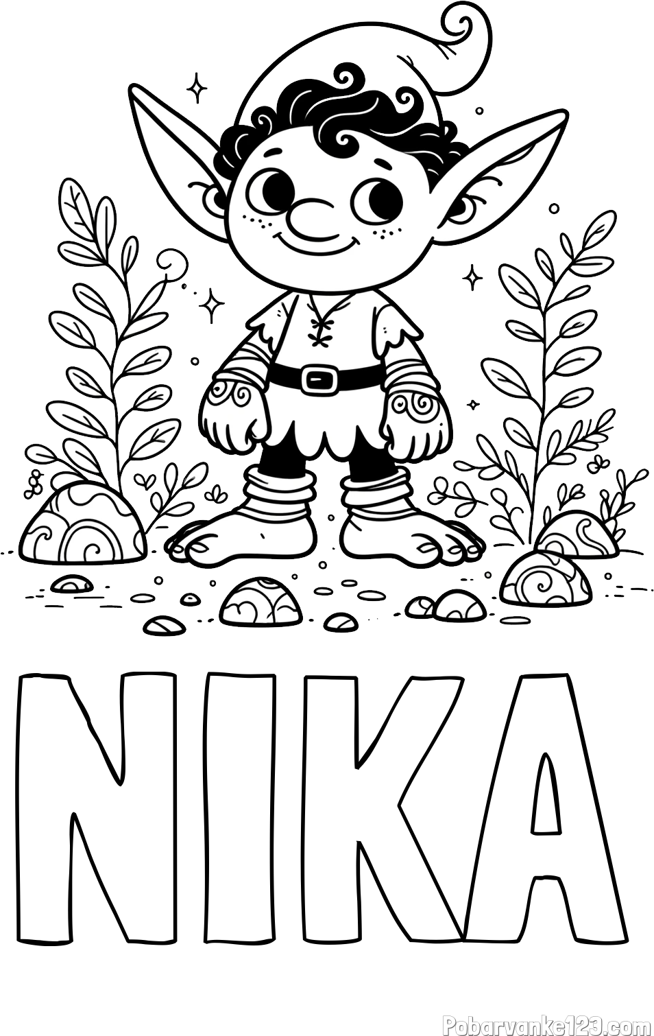 Pobarvanka imena NIKA in pobarvanka majhnega nasmejanega škrata