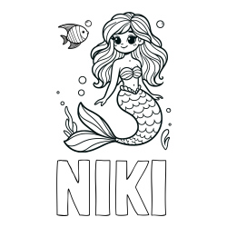 Online izdelana pobarvanka - Pobarvanka imena NIKI in pobarvanka male morske deklice in ribice