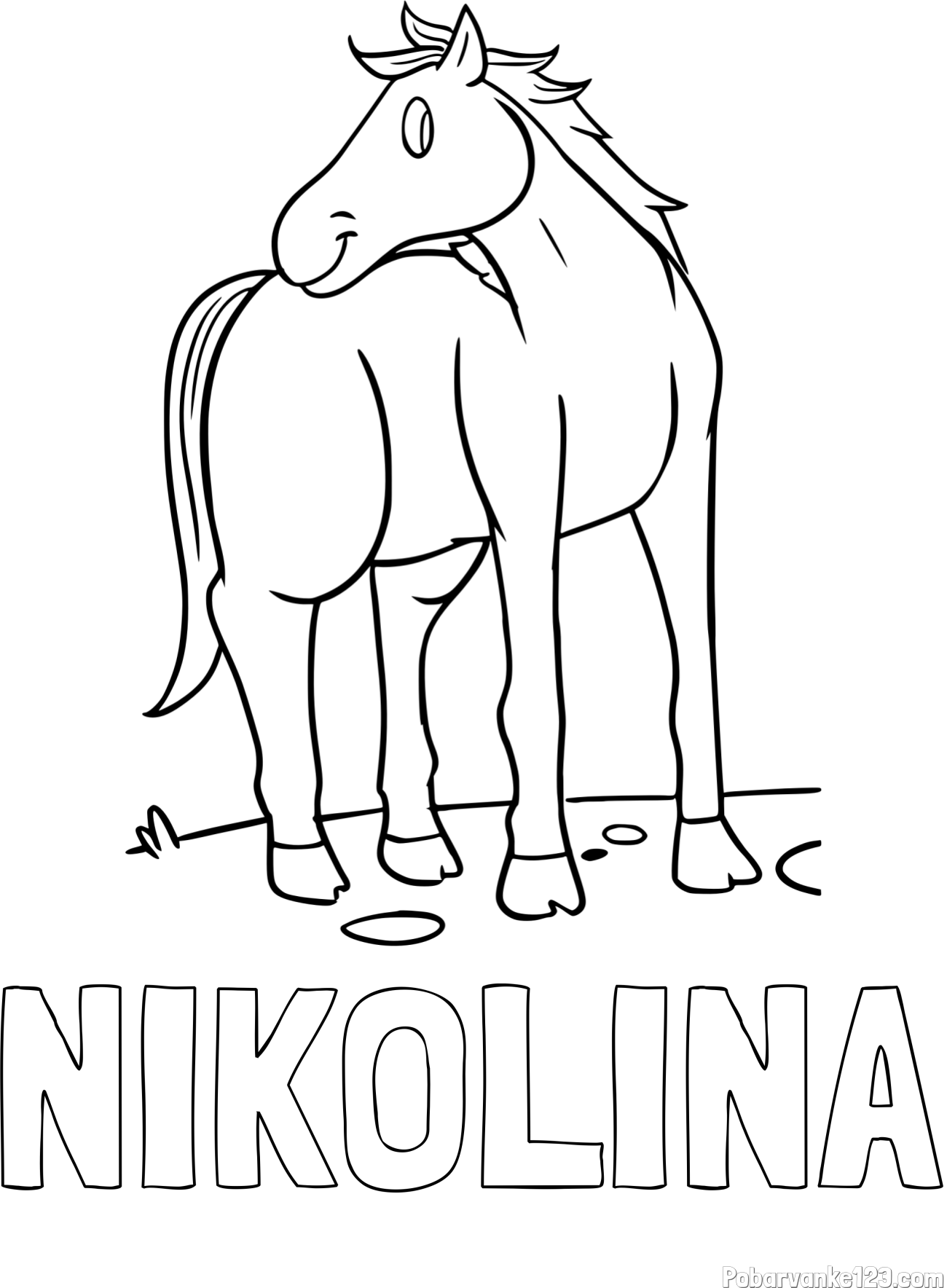 Pobarvanka imena NIKOLINA in pobarvanka prikupnega konjička