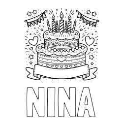 Pobarvanka imena NINA in pobarvanka velike torte za rojstni dan