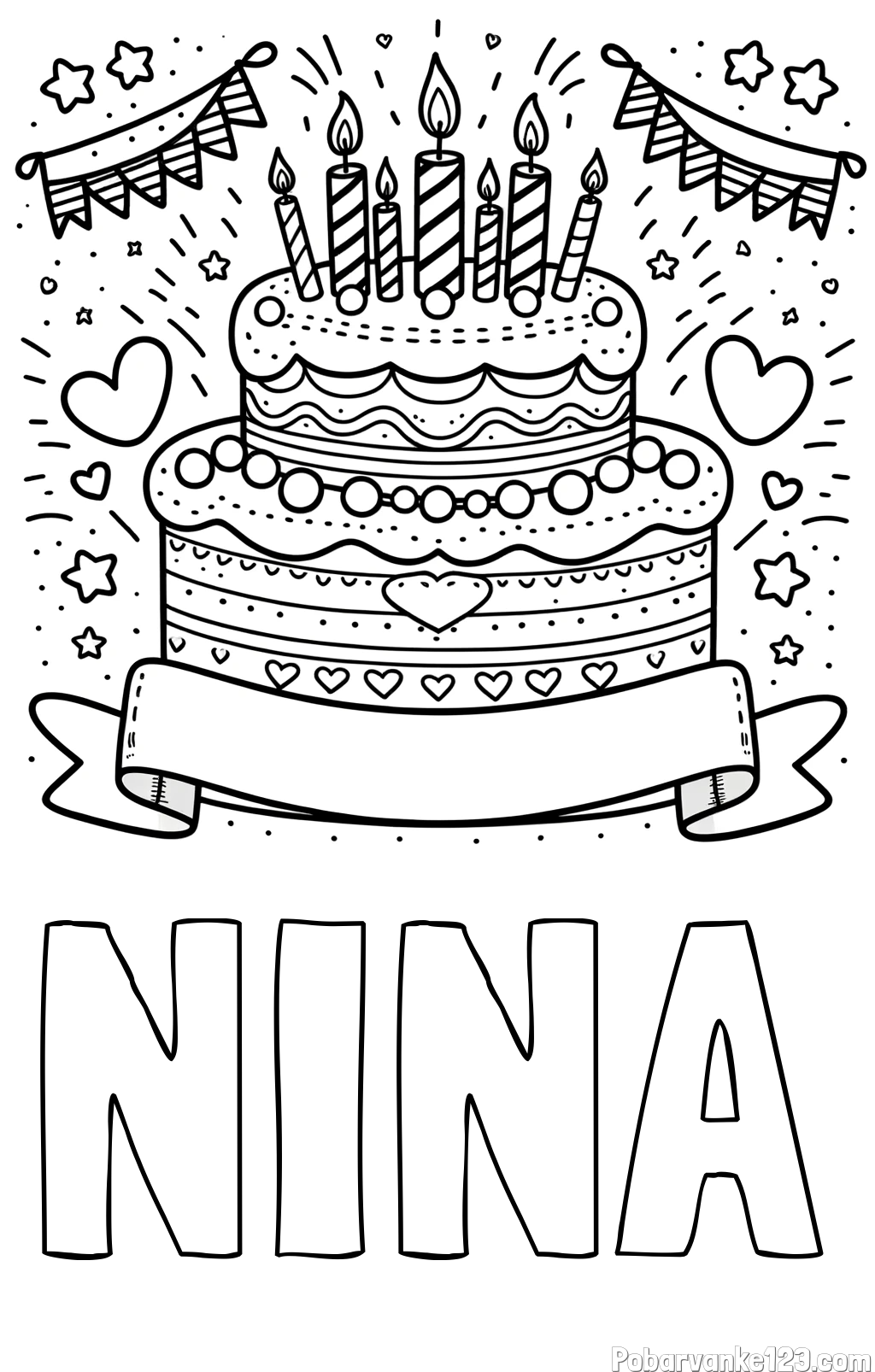 Pobarvanka imena NINA in pobarvanka velike torte za rojstni dan