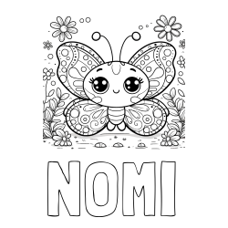 Online izdelana pobarvanka - Pobarvanka imena NOMI in pobarvanka ljubkega metuljčka