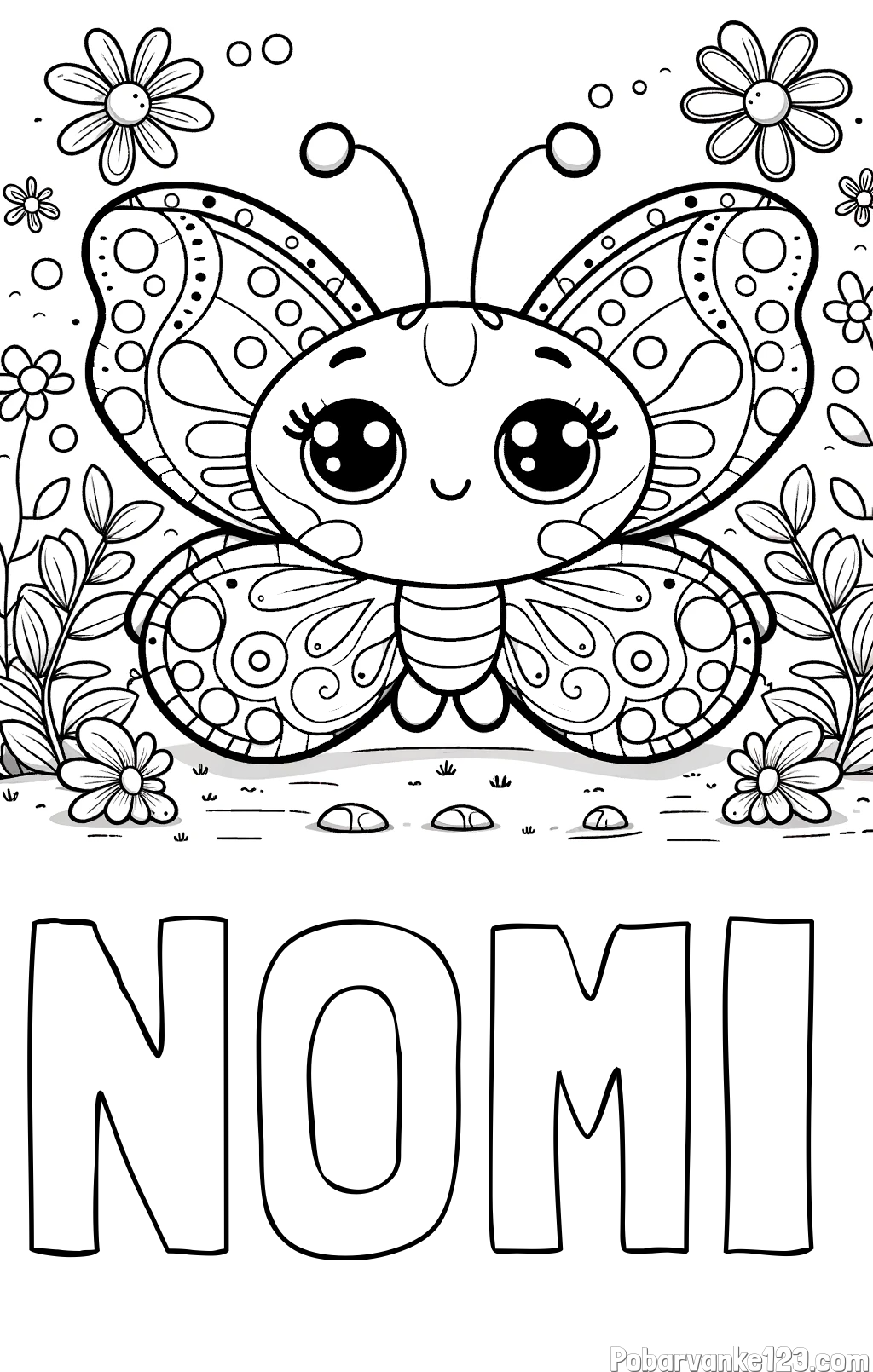 Pobarvanka imena NOMI in pobarvanka ljubkega metuljčka