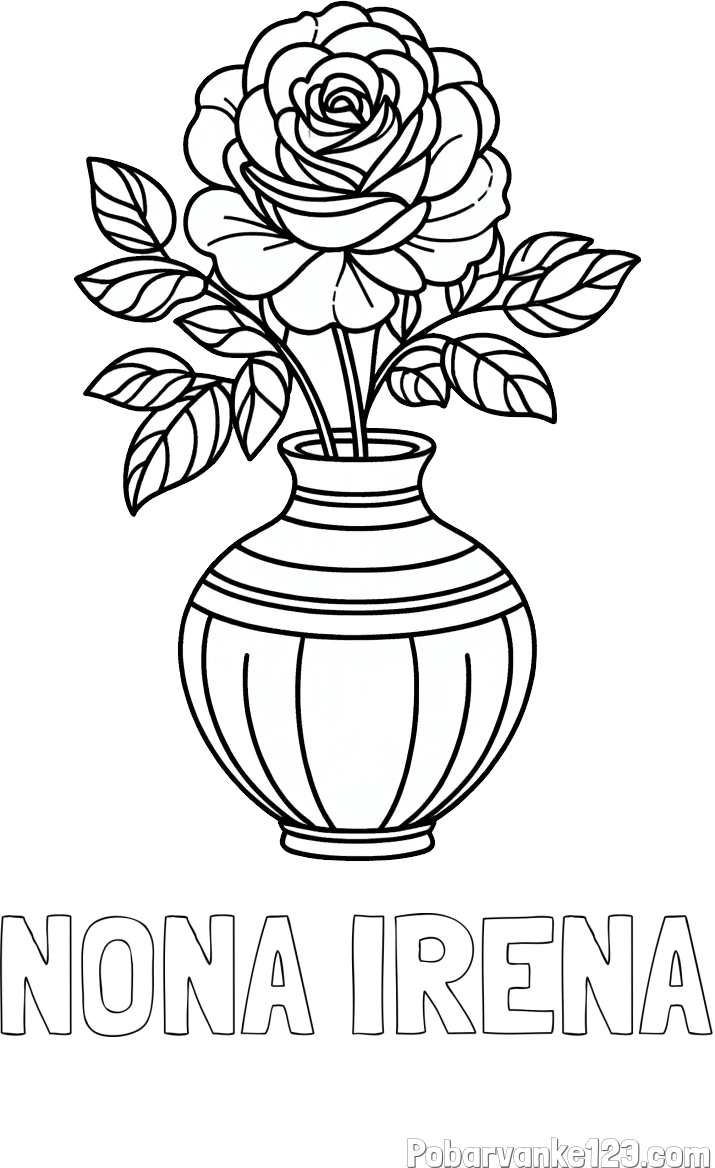 Pobarvanka imena NONA IRENA in pobarvanka vrtnice v vazi