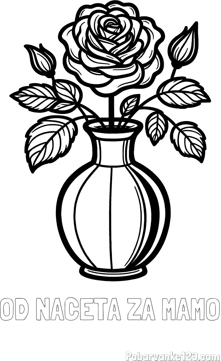 Pobarvanka imena OD NACETA ZA MAMO in pobarvanka čudovite vrtnice v vazi