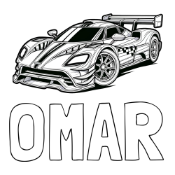 Online izdelana pobarvanka - Pobarvanka imena OMAR in pobarvanka modernega športnega avtomobila