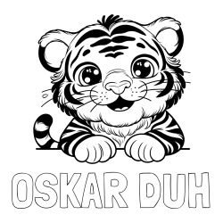 Online izdelana pobarvanka - Pobarvanka imena OSKAR DUH in pobarvanka tigrček