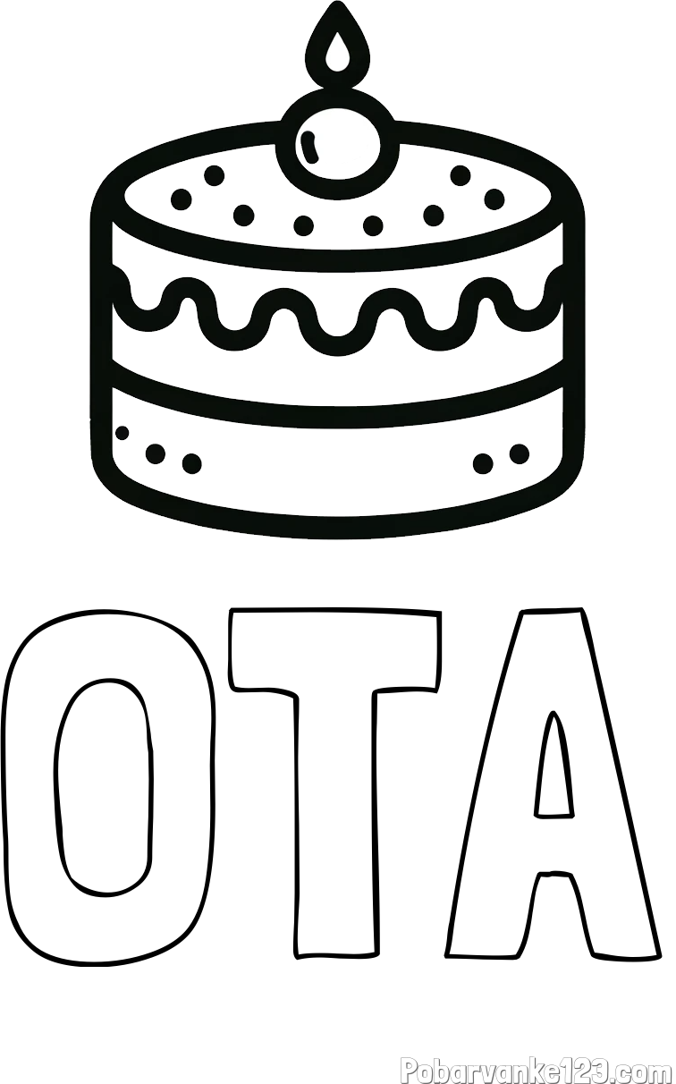 Pobarvanka imena OTA in otroška pobarvanka majhne torte