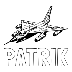 Online izdelana pobarvanka - Pobarvanka imena PATRIK in pobarvanka vojaškega lovca