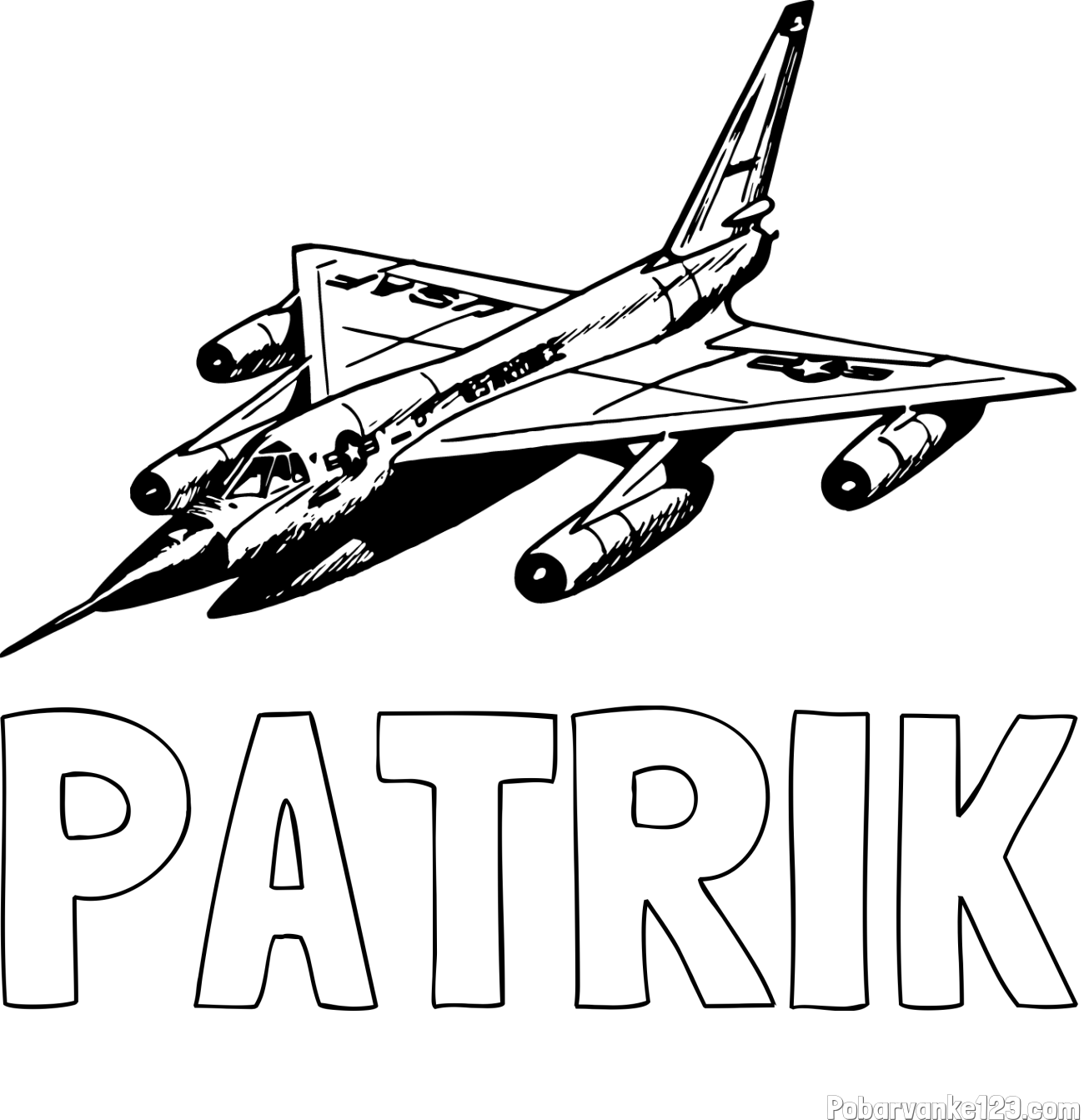 Pobarvanka imena PATRIK in pobarvanka vojaškega lovca