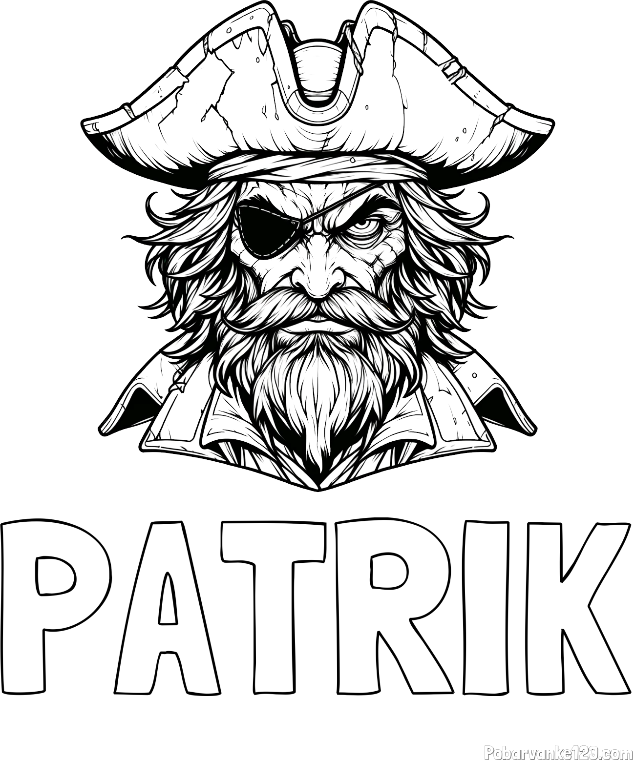 Pobarvanka imena PATRIK in pobarvanka zlobnega gusarja
