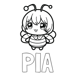 Online izdelana pobarvanka - Pobarvanka imena PIA in pobarvanka čebelice v stilu anime