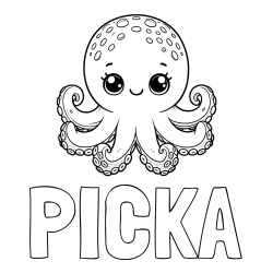 Online izdelana pobarvanka - Pobarvanka imena PIČKA in otroška pobarvanka ljubke hobotnice