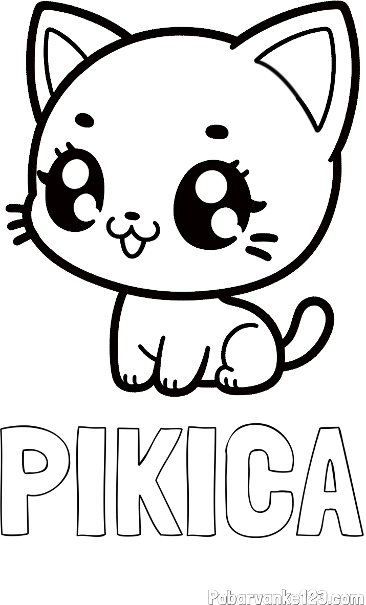 Pobarvanka imena PIKICA in pobarvnaka ljubke muce v anime slogu