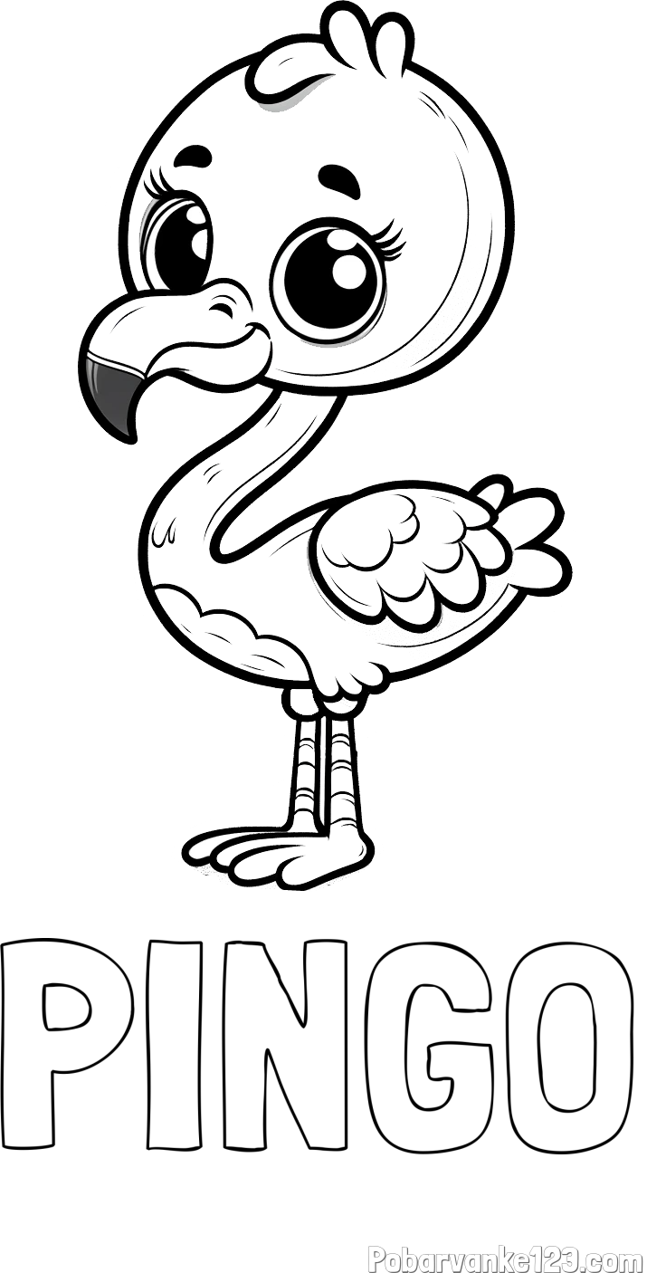 Pobarvanka imena PINGO in pobarvanka majhnega flaminga