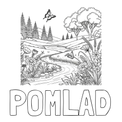 Online izdelana pobarvanka - Pobarvanka imena POMLAD in pobarvanka cvetoče narave