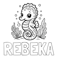 Online izdelana pobarvanka - Pobarvanka imena REBEKA in pobarvanka morskega konjička