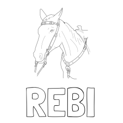 Online izdelana pobarvanka - Pobarvanka imena REBI in pobarvanka konjske glave