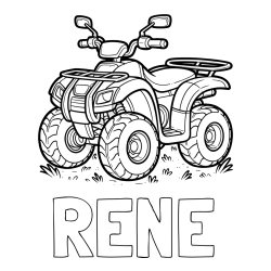 Online izdelana pobarvanka - Pobarvanka imena RENE in pobarvanka velikega štirikolesnika