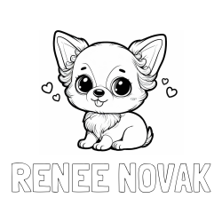 Online izdelana pobarvanka - Pobarvanka imena RENEE NOVAK in pobarvanka čivave