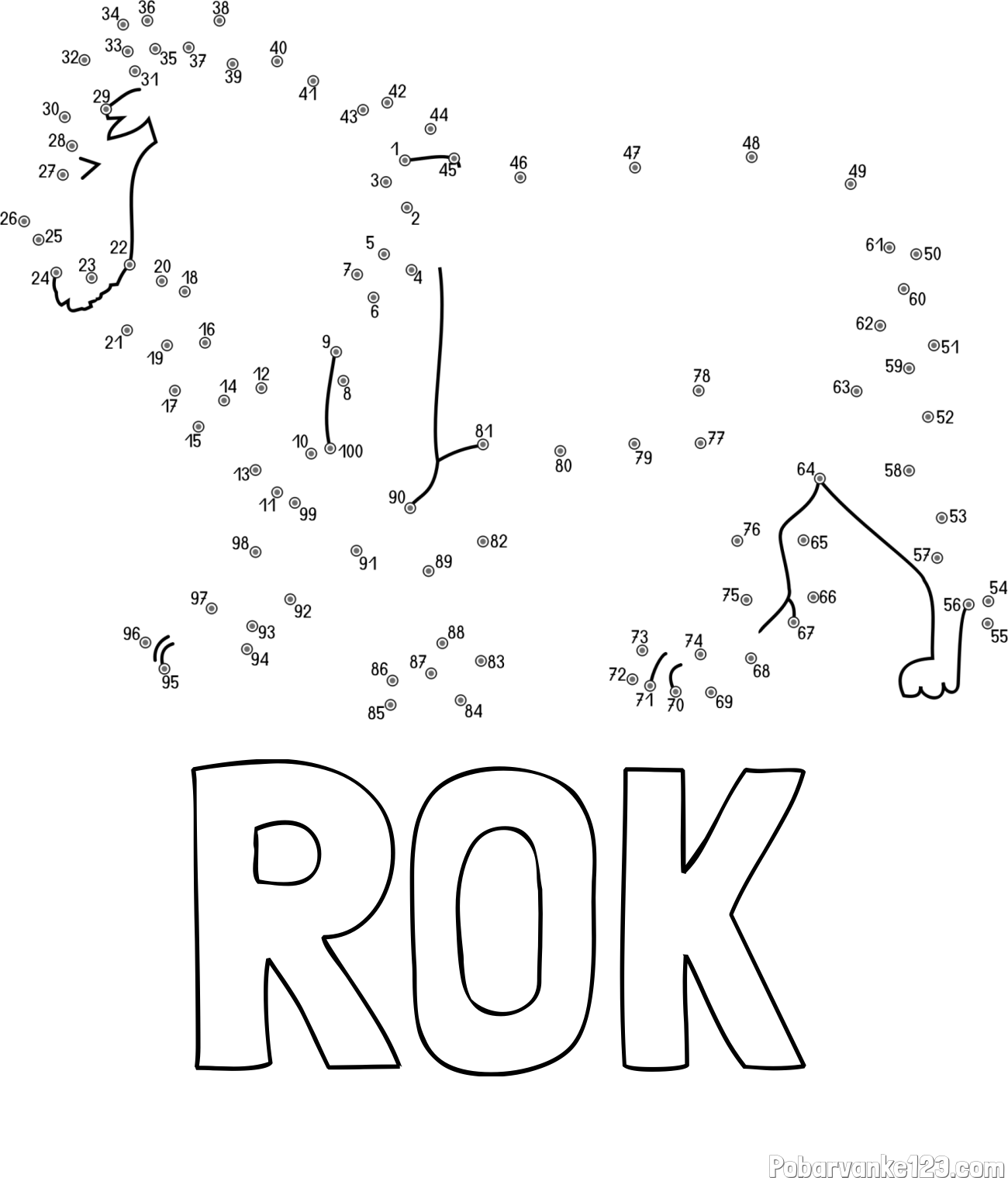 Pobarvanka imena ROK in pobarvanka leva - poveži številke