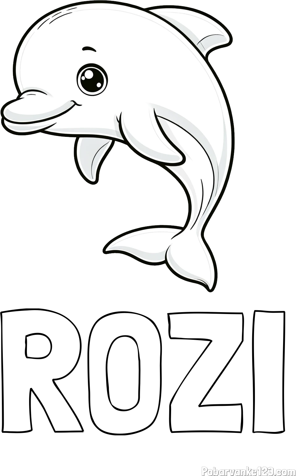 Pobarvanka imena ROZI in otroška pobarvanka ljubkega delfina