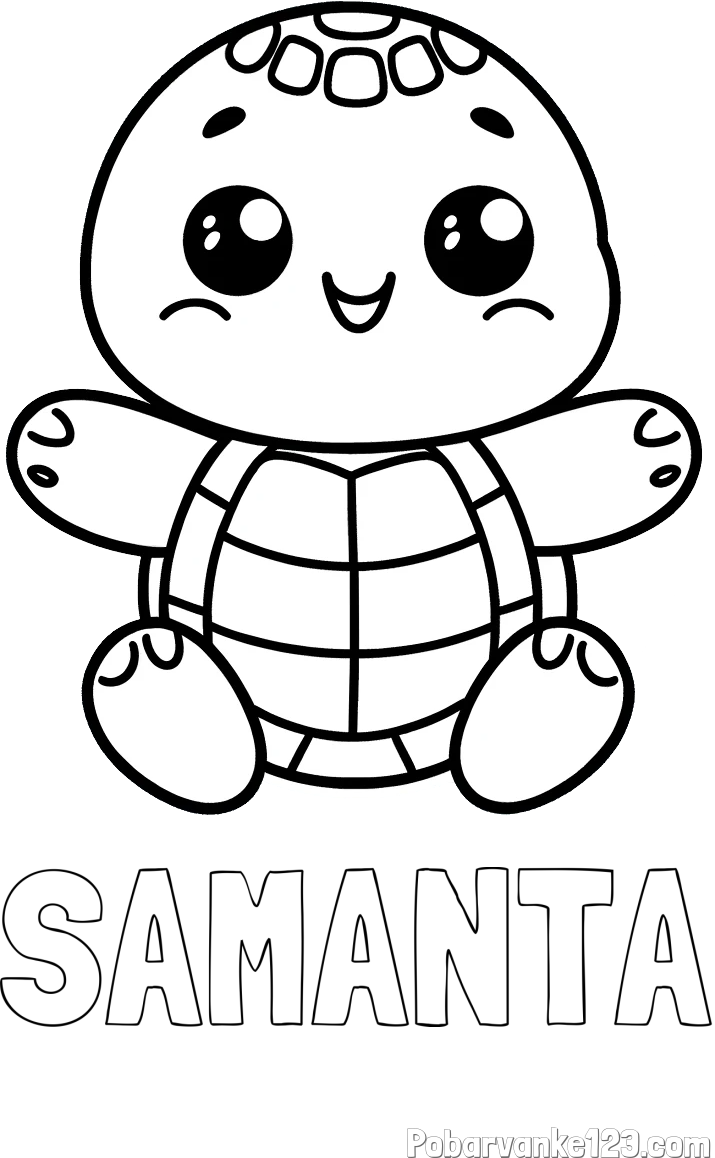Pobarvanka imena SAMANTA in otroška pobarvanka ljubke in nasmejane želvice