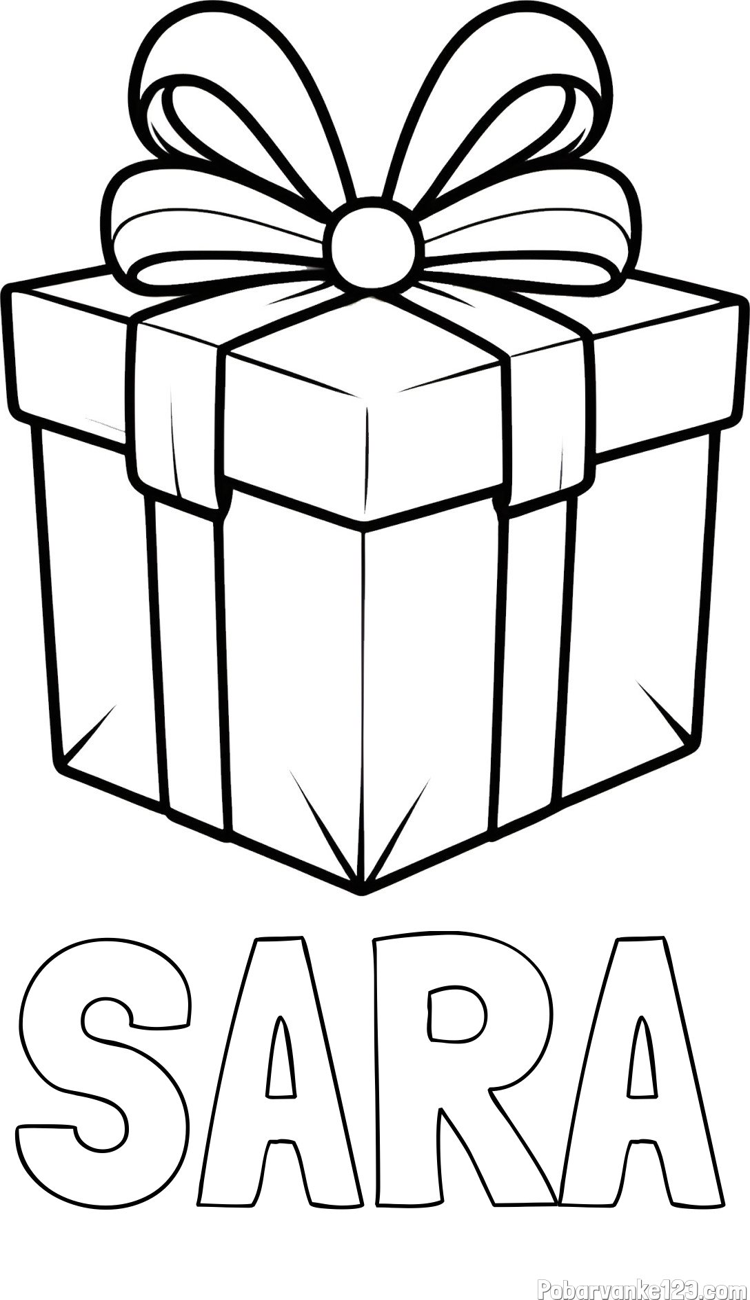 Pobarvanka imena SARA in pobarvanka darilne škatle s pentljo