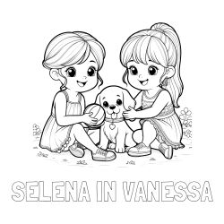 Online izdelana pobarvanka - Pobarvanka imena SELENA IN VANESSA in pobarvanka prijateljic s kužkom