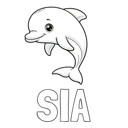 Online izdelana pobarvanka - Pobarvanka imena SIA in otroška pobarvanka ljubkega delfina