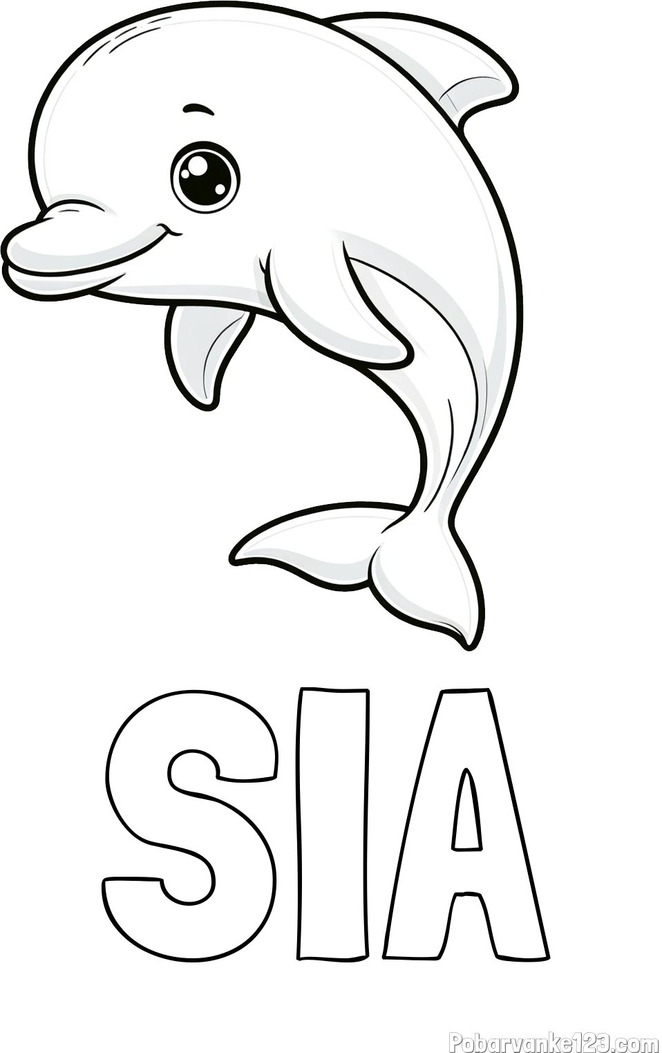 Pobarvanka imena SIA in otroška pobarvanka ljubkega delfina
