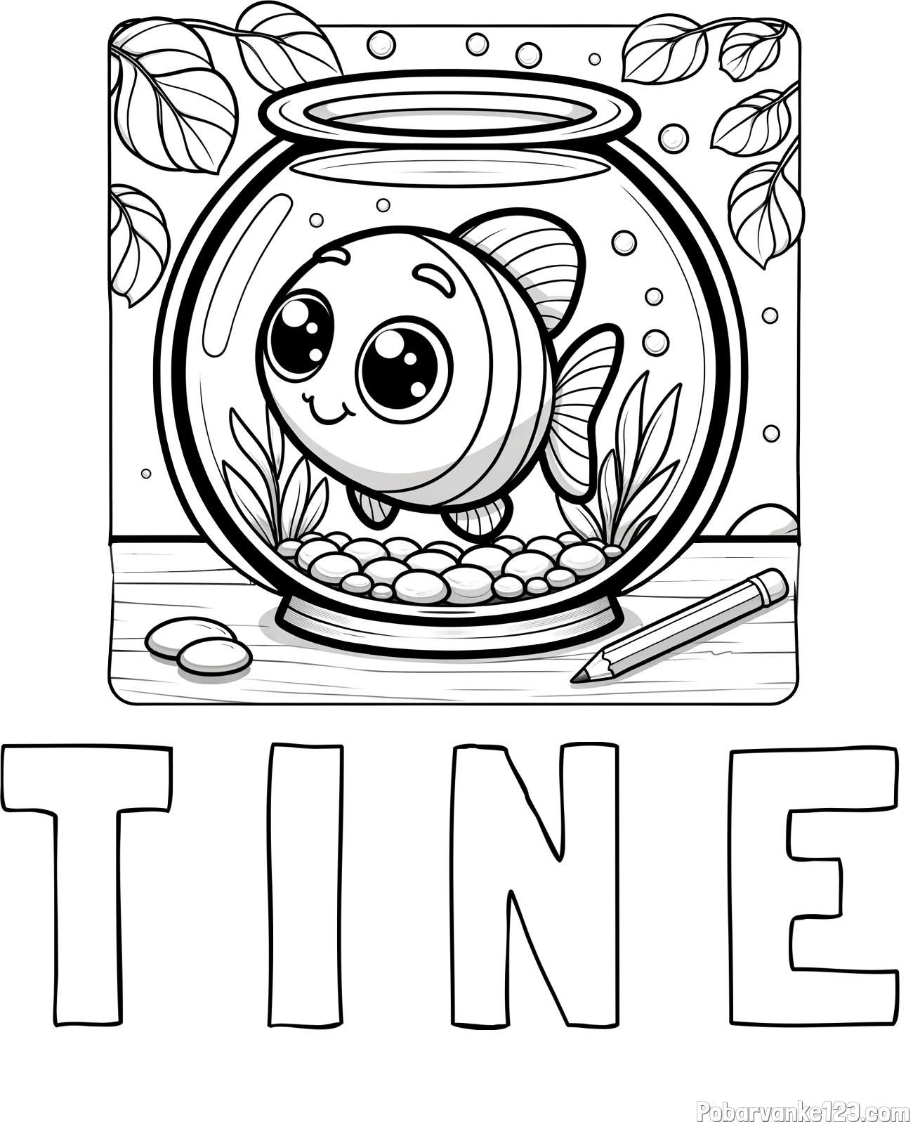 Pobarvanka imena T I N E in pobarvanka ljubke ribice