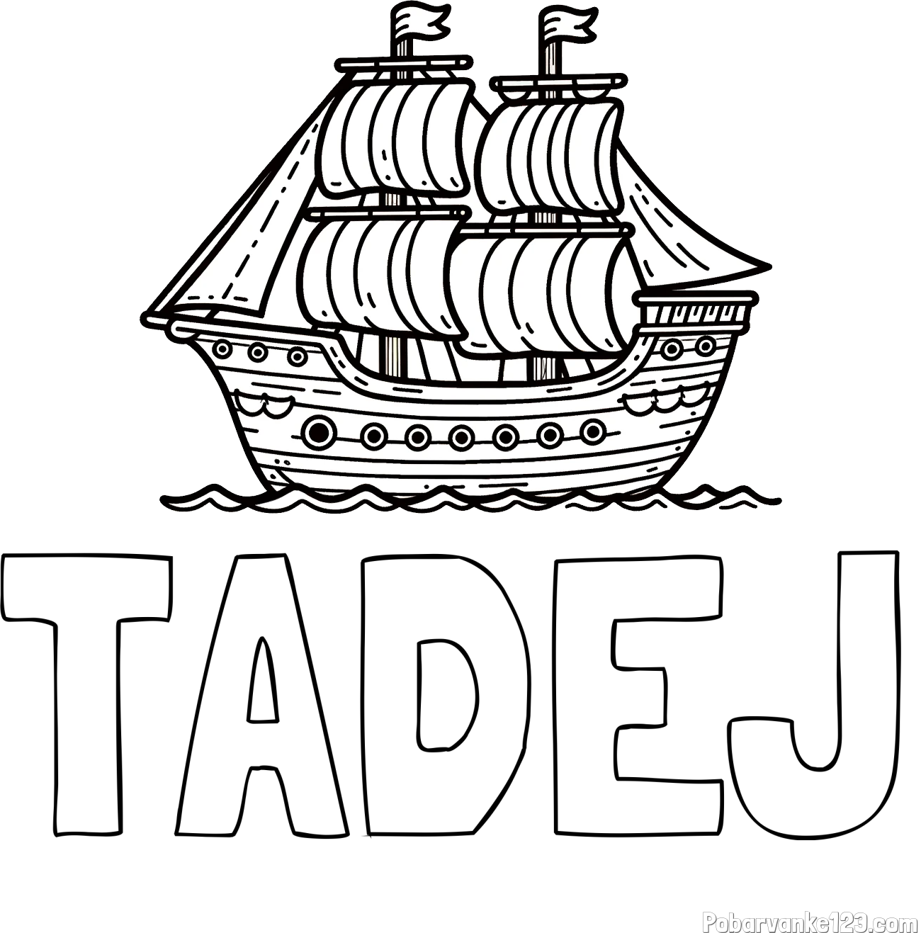 Pobarvanka imena TADEJ in otroška pobarvanka ladje