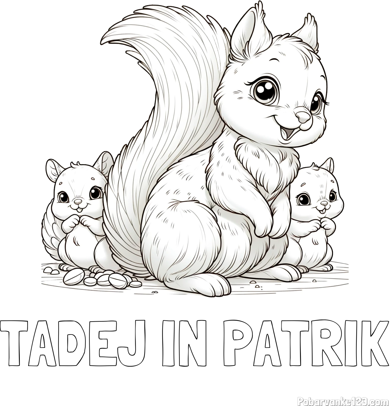 Pobarvanka imena TADEJ IN PATRIK in pobarvanka veveričje družine
