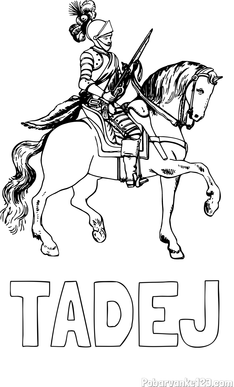 Pobarvanka imena TADEJ in pobarvanka viteza na konju