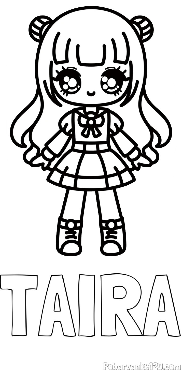 Pobarvanka imena TAIRA in otroška pobarvanka punčke v anime slogu