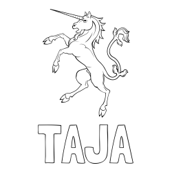 Online izdelana pobarvanka - Pobarvanka imena TAJA in samorog Pua