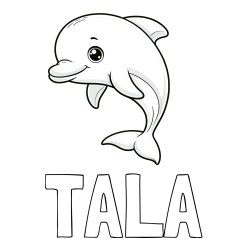 Online izdelana pobarvanka - Pobarvanka imena TALA in otroška pobarvanka ljubkega delfina