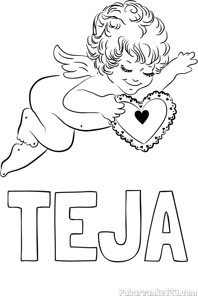 Pobarvanka imena TEJA in pobarvanka angela s srčkom