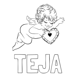 Online izdelana pobarvanka - Pobarvanka imena TEJA in pobarvanka angela s srčkom