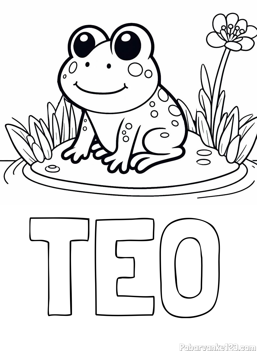 Pobarvanka imena TEO in pobarvanka žabe