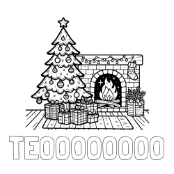 Online izdelana pobarvanka - Pobarvanka imena TEOOOOOOOO in pobarvanka božične noči z božično smrečico, darili ter kaminom