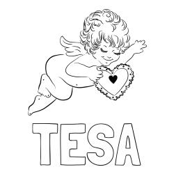 Online izdelana pobarvanka - Pobarvanka imena TESA in pobarvanka angela s srčkom