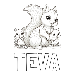 Online izdelana pobarvanka - Pobarvanka imena TEVA in pobarvanka veveričje družine