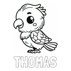 Online izdelana pobarvanka - Pobarvanka imena THOMAS in pobarvanka ljubkega papagaja